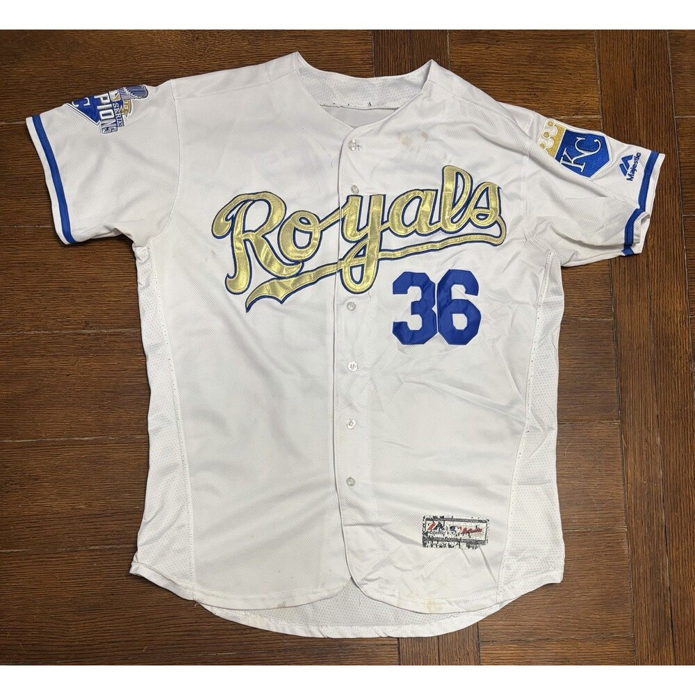 Kansas City Royals Edinson Volquez Majestic 2015 World Series Patch Sz 40 Jersey